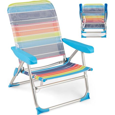 GOPLUS Lot de 2 Chaises de Plage, Chaise Camping Pliante avec Dossier Réglable 5 Positions, Ultra Leger, Cadre en Alu., Charge 150 kg, pour Pêche, Pique-Nique (64x64x83CM,Multicolore,2)