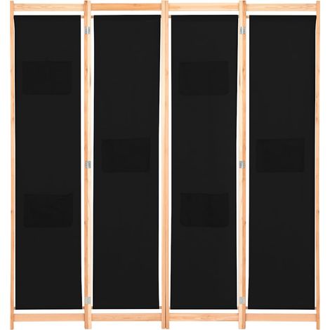 vidaXL Biombo divisor de 4 paneles de tela negro 160x170x4 cm (1/2)