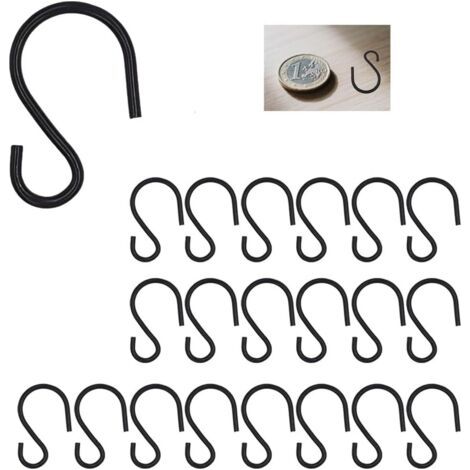 QORVA-Lot de 20 Crochets en S en Crochet en Forme de S Crochets en Métal Crochets Pour Cuisine Salle de Bain Chambre à Coucher,Mini Crochets en S (Noir)