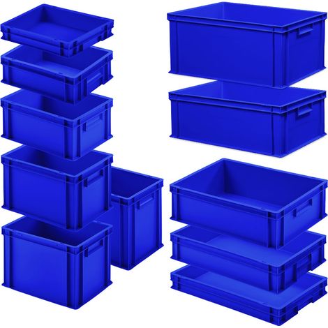 BRB Set mit 11 Eurobehältern in 11 versch. Größen/Höhen, 6x 400x300 / 5x 600x400 mm, blau