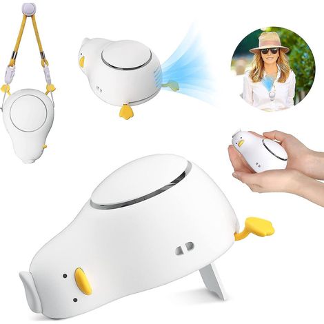 mini Ventilateur De Cou En Forme De Canard Mini Ventilateur Portable Avec Cordon Rglable, Ventilateur Usb Avec 3 Niveaux De Recharge Pour Le Maqui