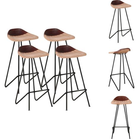 Barhocker 4 Stk. Braun Echtleder - Industrieller Barhocker - Echtleder Barhocker - Barhocker Set - Brauner Barhocker - Wohnzimmer Dekoration (1/5)