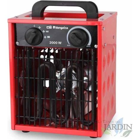 Calefactor Profesional metálico Orbegozo 2000W, Termostato Ajustable, Apagado automático de Seguridad, 19x29x17 cm