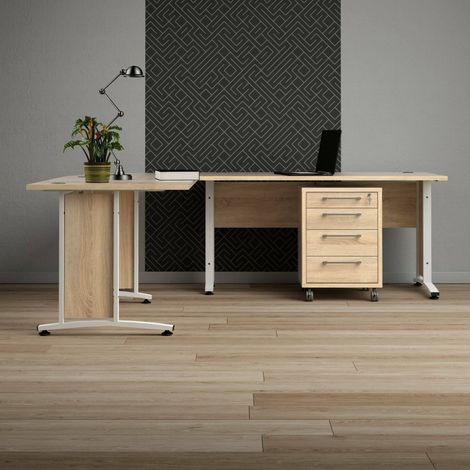 Dmora - Escritorio Megh, Escritorio multiusos, Mesa de oficina para PC, El plan de trabajo, 230x200 h75 cm, Roble y Blanco (1/5)