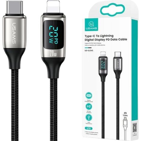 Usams Geflochtenes Kabel U78 USB-C auf Lightning LED 1,2 m 20 W PD Schnellladung Weiß/Weiß SJ545USB02 (US-SJ545) (1/5)