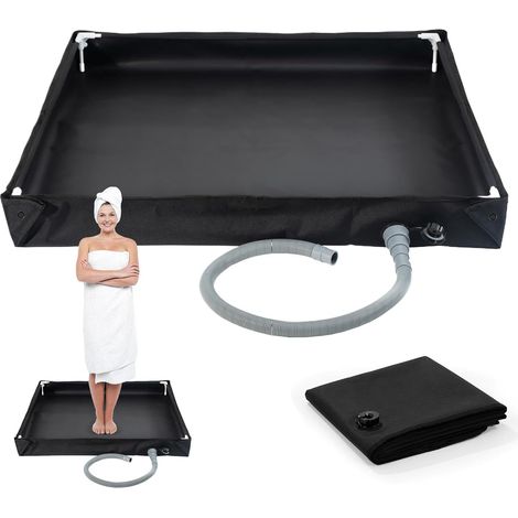 Base De Douche Pliable pour Camping, 80x80x10cm, Bac De Douche Portable avec Tuyau De Drainage Accessoires De Camping pour Camping, Plage, Extérieur (1/5)
