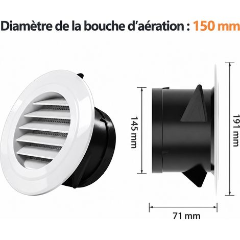 Bouche d'aération ronde ABS, persiennes inclinées blanches - 150, grande usine physique, qualité garantie 21 × 21 × 8 cm 159 g – Livraison gratuite