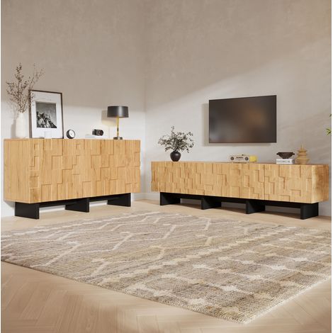 Ensemble meuble TV et buffet MDF et aggloméré effet bois naturel, 180 et 140 cm, OKWISH (1/5)