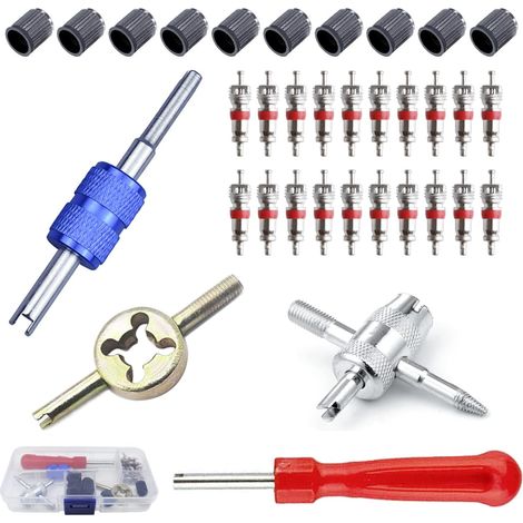 34 Pièces Outils pour Valves de Pneus Valve Core Remover pour Voiture Remplacement 10 X Capuchon de Valve 20 X Noyaux de Valve (1/5)