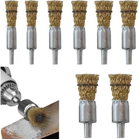 Brosse métallique lot 8 AUCUNE, brosses fil acier inox stylo, outils DIY perceuse, nettoyage rouille peinture (1/4)