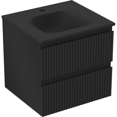 Mexen Rivel Badezimmerunterschrank 50 cm mit Waschbecken Vela, 2 Schubladen, geriffelt, schwarz matt - 91A20-05047-2-BFF71-W23M (1/5)