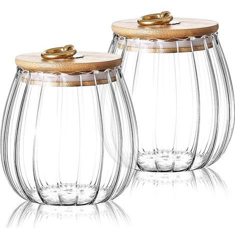 Lot de 2 bocaux de rangement hermétiques en verre pour thé, café, sucre - Boîtes de rangement de cuisine - 750 ml (2 ovales) (1/4)