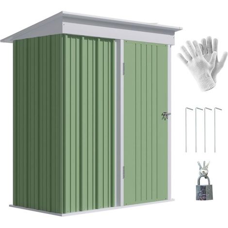 CASETTA DA GIARDINO PORTA ATTREZZI IN ACCIAIO CON PORTA BLOCCABILE. 161X95X163/181CM. VERDE (1/5)