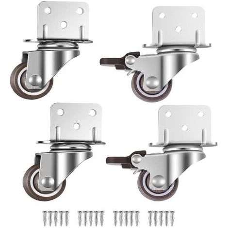 Lot de 4 roulettes pivotantes pour meubles et pots de fleurs avec frein - plaque de montage en L, 25 mm (1/5)