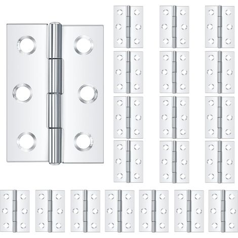 Set di 20 cerniere in acciaio inox, cerniere per porte con fori di fissaggio, connettori, cerniere per pianoforte, cerniere pieghevoli, per armadi, porte, mobili