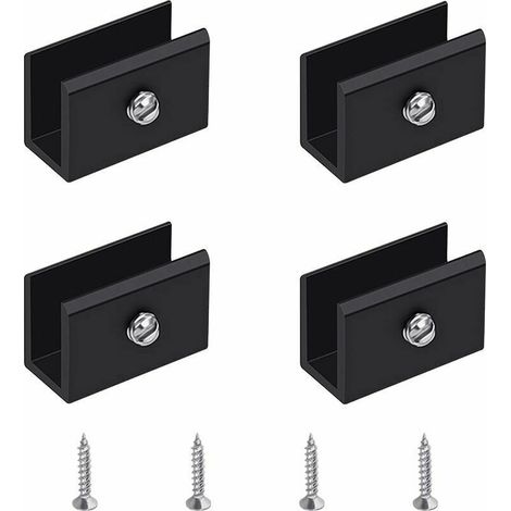 Pince à Verre, 4 Pièces de Support d'Étagère en Verre Murale Support Tablette Verre Noir, Fixation Tablette Verre Réglable en Alliage d'Aluminium, Pour Verre de 6 à 8 mm d'Épaisseur (1/5)