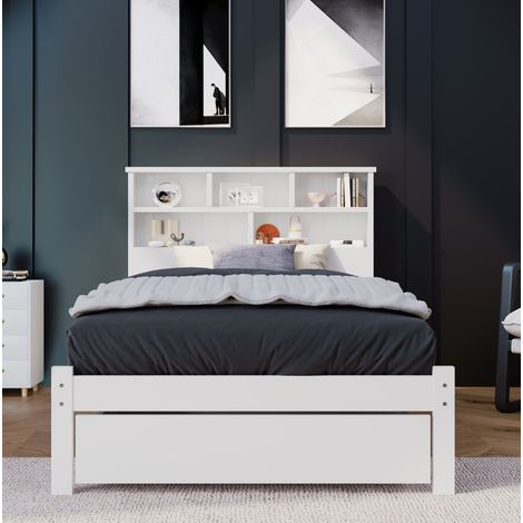 Cama individual almacenamiento estantería blanca OKMYHOME (1/5)