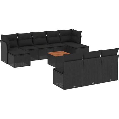 vidaXL Set Divani da Giardino 11 pz con Cuscini in Polyrattan Nero (1/5)