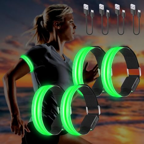 Enowelir 4PCS Brassard Lumineux LED Rechargeable USB, Brassard Reflechissant LED Running, Bande Clignotant Ajustable Bracelet Lumineux LED de Sécurité pour Bras/Poignet/Cheville/Jambe Course, Cyclisme (1/5)