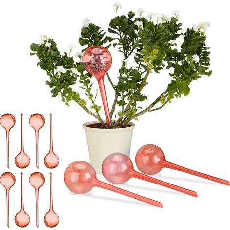 Set of 12 Relaxdays Watering Globes, Regulated Irrigation, 2 Weeks, Pot Plants, Plastic Sphere, Bulb, Red
