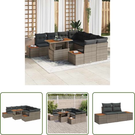 Salle à manger extérieure - Ensemble de salle à manger pour jardin 9 pcs Gris et marron (1/5)