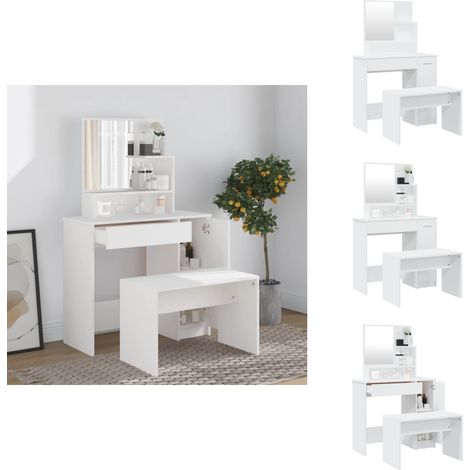 Ensemble de coiffeuse Blanc 86,5x35x136 cm - Table De Maquillage - Meuble De Salle De Bain - Coiffeuse Blanche - Vanity Set - Dressing Table (1/5)