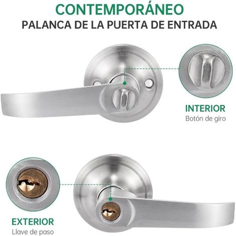 Poignée de porte industrielle 30 à 50 mm, verrou à 3 leviers, finition argent, cuivre et acier inoxydable, pour salle de bain. (1/5)