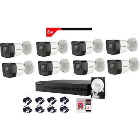 Kit Videosorveglianza Hikvision DVR 8 Canali con 8 Telecamere Bullet 2MP HDD 500GB