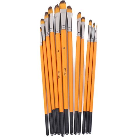 12 professionelle Nylonpinsel für Acrylmalerei, Holzgriff mit Metallzwinge, ideal für Künstler und Bastler, Filbertspitze und orangefarbener Griff (1/5)