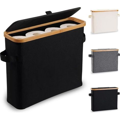 Toilettenpapier-Aufbewahrungsbox, Toilettenpapierkorb, Toilettenpapierhalter aus Bambus, freistehender geschlossener Toilettenpapier-Organizer, Badezimmer-Organizer, Schwarz (1/5)