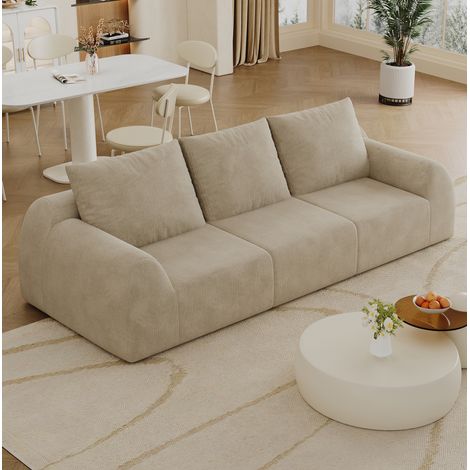 Divano 3 posti 257 cm in ciniglia, senza montaggio, color kaki, OKWISH (1/5)
