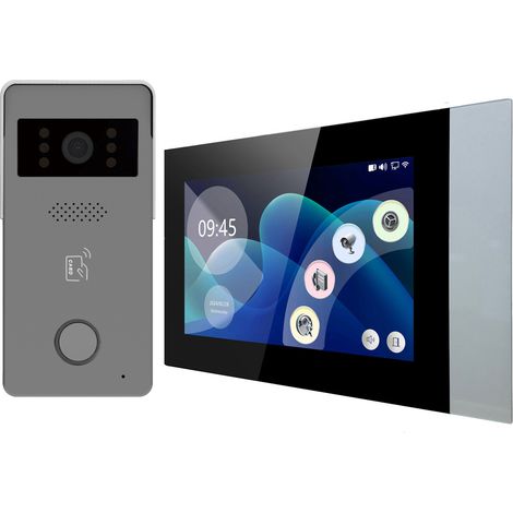 Interphone vidéo avec écran tactile LCD 7 pouces, caméra de vision nocturne infrarouge, double interphone pour la surveillance intérieure et extérieure de la maison ou du bureau. (1/3)