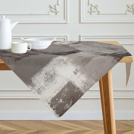 Tischdecke 85x85 cm Grau Braun Mittelläufer Modern Abwaschbar Leinenoptik