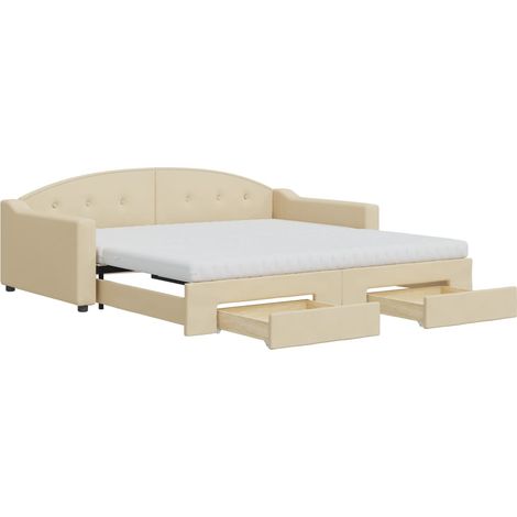 Maison Exclusive - Lit de jour avec gigogne et tiroirs crème 100x200 cm tissu