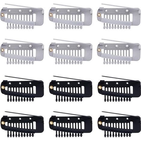 12 pinzas para el cabello con agujas de seguridad, Pinzas invisibles y resistentes sujetar pañuelos, hijabs tikkas niñas mujeres (Negro, Plata) (1/5)