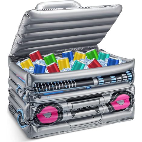 Glacière gonflable Boombox (1 pièce), style rétro années 80-90, porte-boissons et décoration pour soirées hip-hop estivales, anniversaires et événements rétro en boîte de nuit. (1/5)