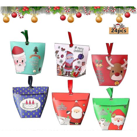24 boîtes à bonbons de Noël, boîtes cadeaux de Noël décoratives, sacs cadeaux de Noël, sacs cadeaux de Noël en kraft (1/5)
