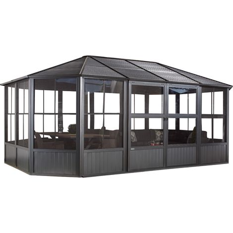 Sojag – Kiosque de jardin Charleston 1218 – Pavillon hardtop en aluminium – Toit en acier galvanisé – 384x594x281 cm – Protection anti-moustiques