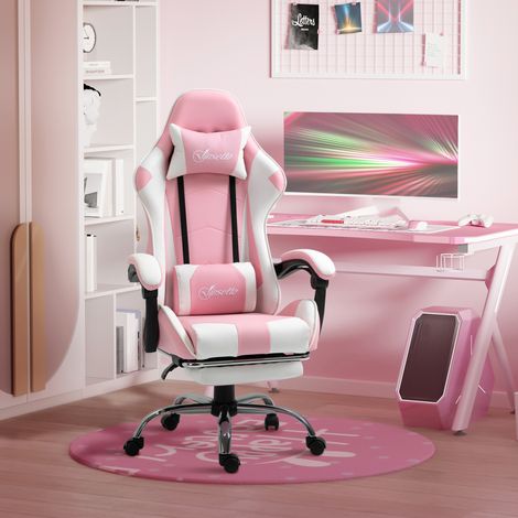 Sedia gaming ergonomica con poggiapiedi, altezza regolabile, rosa e bianco HAVRYA (1/5)