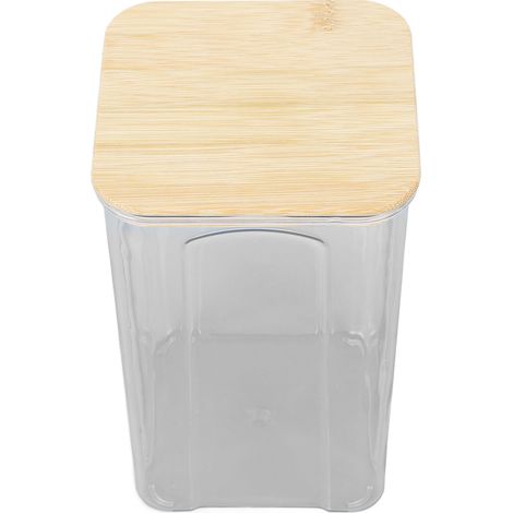Bocal de conservation hermétique en verre transparent avec couvercle en bambou pour pâtes, farine, céréales, riz, thé, café 1400ml 10,7x17cm (1/5)