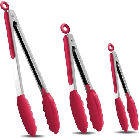 Pince de cuisine verrouillable 3 pièces en acier inoxydable de qualité supérieure, rouge (1/5)