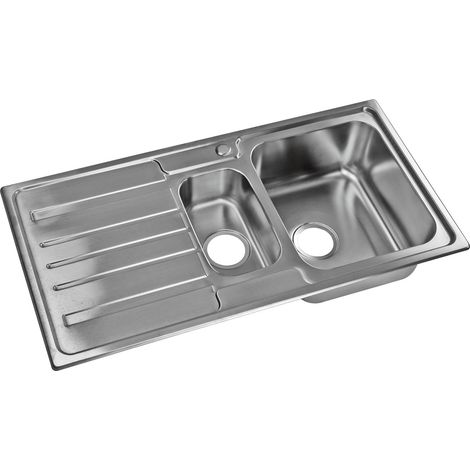 Einbauspülbecken Chrom eckig aus Edelstahl mit Zusatzbecken links "Klaus" (1/5)