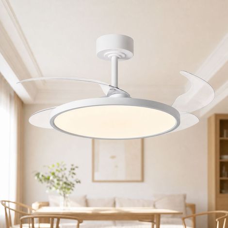 Ventilador de techo LED con luz diurna, motor CC silencioso, luz azul de espectro completo, 6 velocidades reversibles. (1/5)