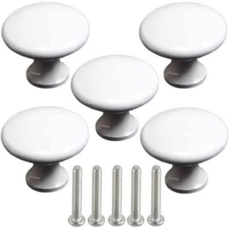 5 x Metal Cupboard Drawer Handles Round White Cabinet Handle Round Metal White Handle Cabinet Door Knobs Stainless Steel for Cabinets, Cabinets, Drawe (1/5)