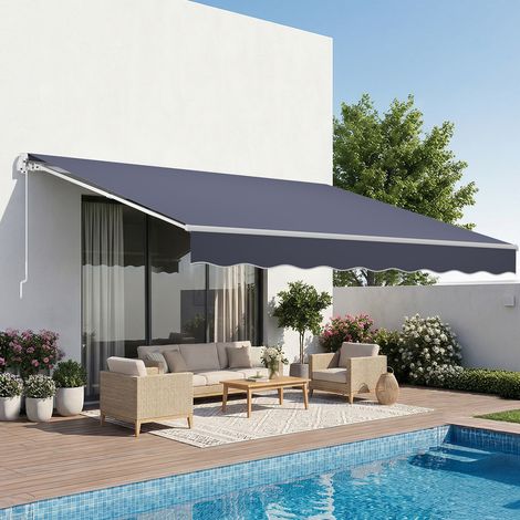 VEVOR Toldo Manual Retráctil 400 x 300 cm, Toldo Enrollable Exterior, Parasol Impermeable con Manivela Articulada, Protección Solar, Ángulo Ajustable, para Patio Balcón Terraza Ventana, Gris Oscuro (1/5)