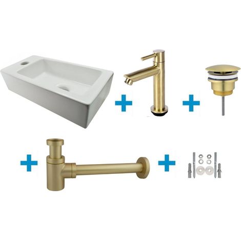 FugaFlow Eccelente Sobrado Ensemble lave-mains de salle de bains - gauche - 1 trou de robinet - robinet de lave-mains laiton brossé - blanc
