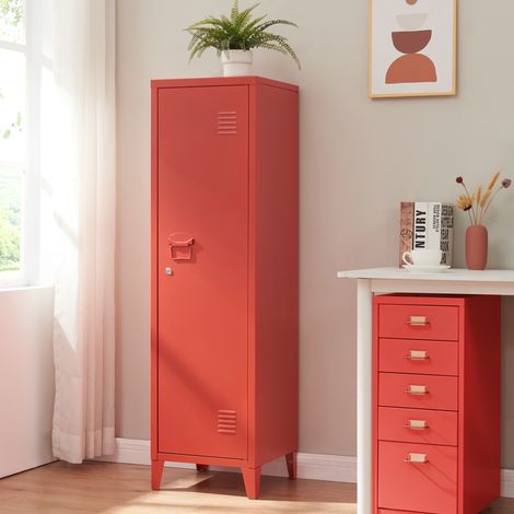 Armoire à casier Kurikka métallique vérouillable 137 x 38 x 38 cm rouge [en.casa] (1/5)