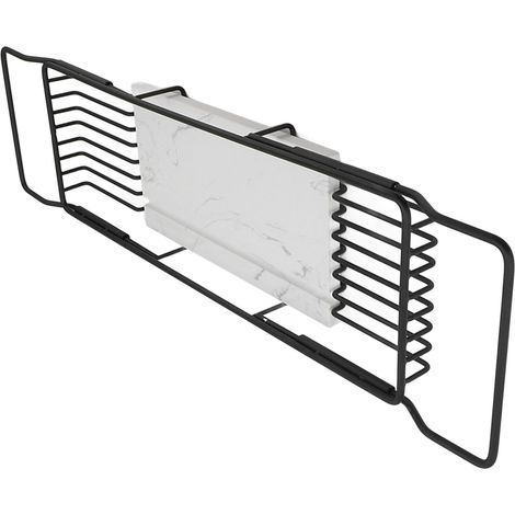 Étagère de baignoire en métal effet marbre, antidérapante, gain de place, plateau extensible multifonctionnel, cadeau de pendaison de crémaillère, noir et blanc (1/5)