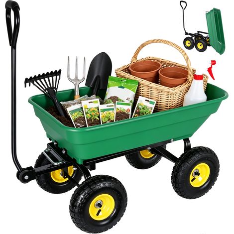Brouette de jardin 200 kg 55 L – Chariot basculant à 4 roues avec poignée 180° – Pneus pneumatiques 10" – Pour jardin, terrasses, chantier, camping (1/5)