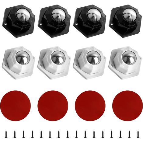 Lot de 8 roulettes autocollantes pour meubles, 20 mm, à 360 °, pour appareils de cuisine, mini roulettes, poubelle, noir et blanc (1/5)